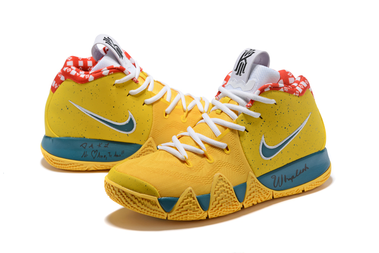 2018 Men Nike Kyrie 4 Yellow Jade Blue White Red Shoes - Click Image to Close